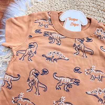  Conj. Camiseta Dinossauros Raw e Bermuda - Areia e Marinho
